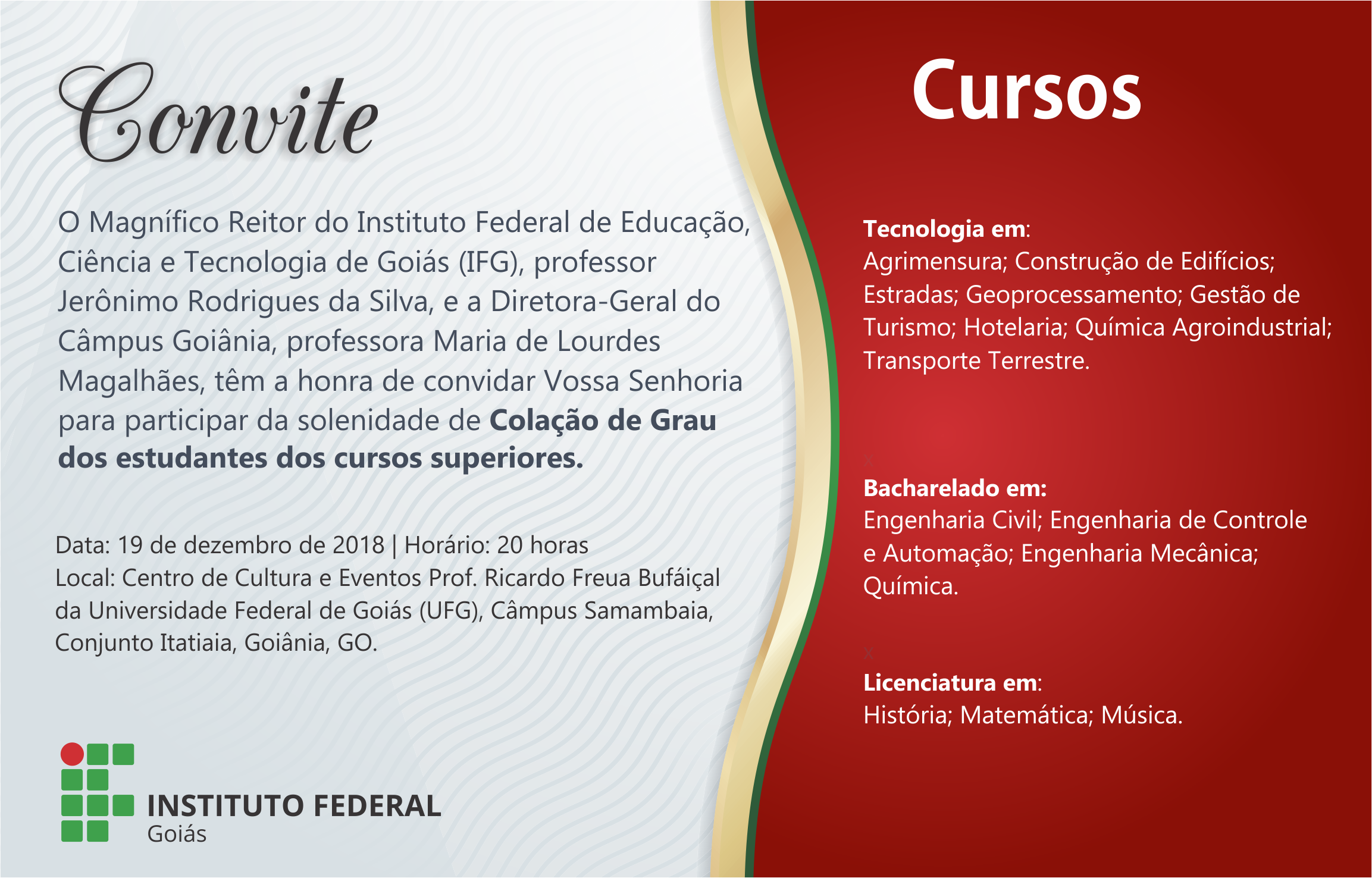 Convite colação de grau 2018/2