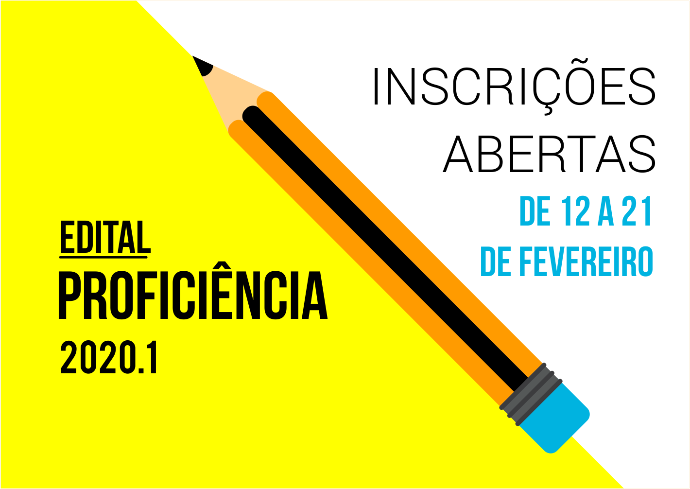 Banner de divulgação do exame de proficiência. Inscrições de 12 a 21 de fevereiro