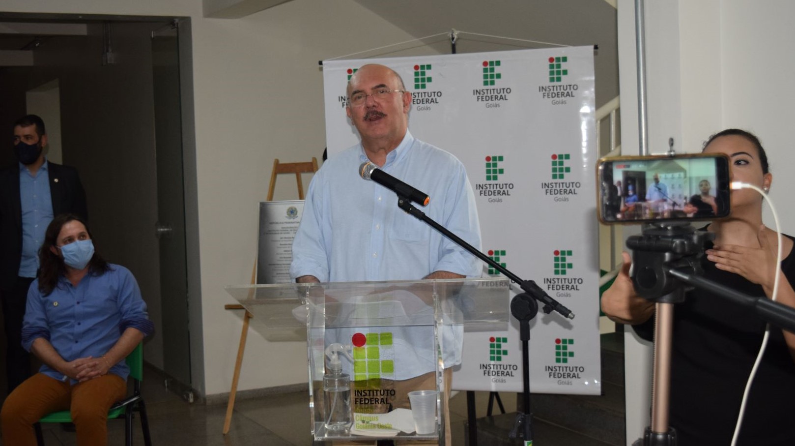 Ministro da Educação, Milton Ribeiro, durante seu discurso na cerimônia de inauguração