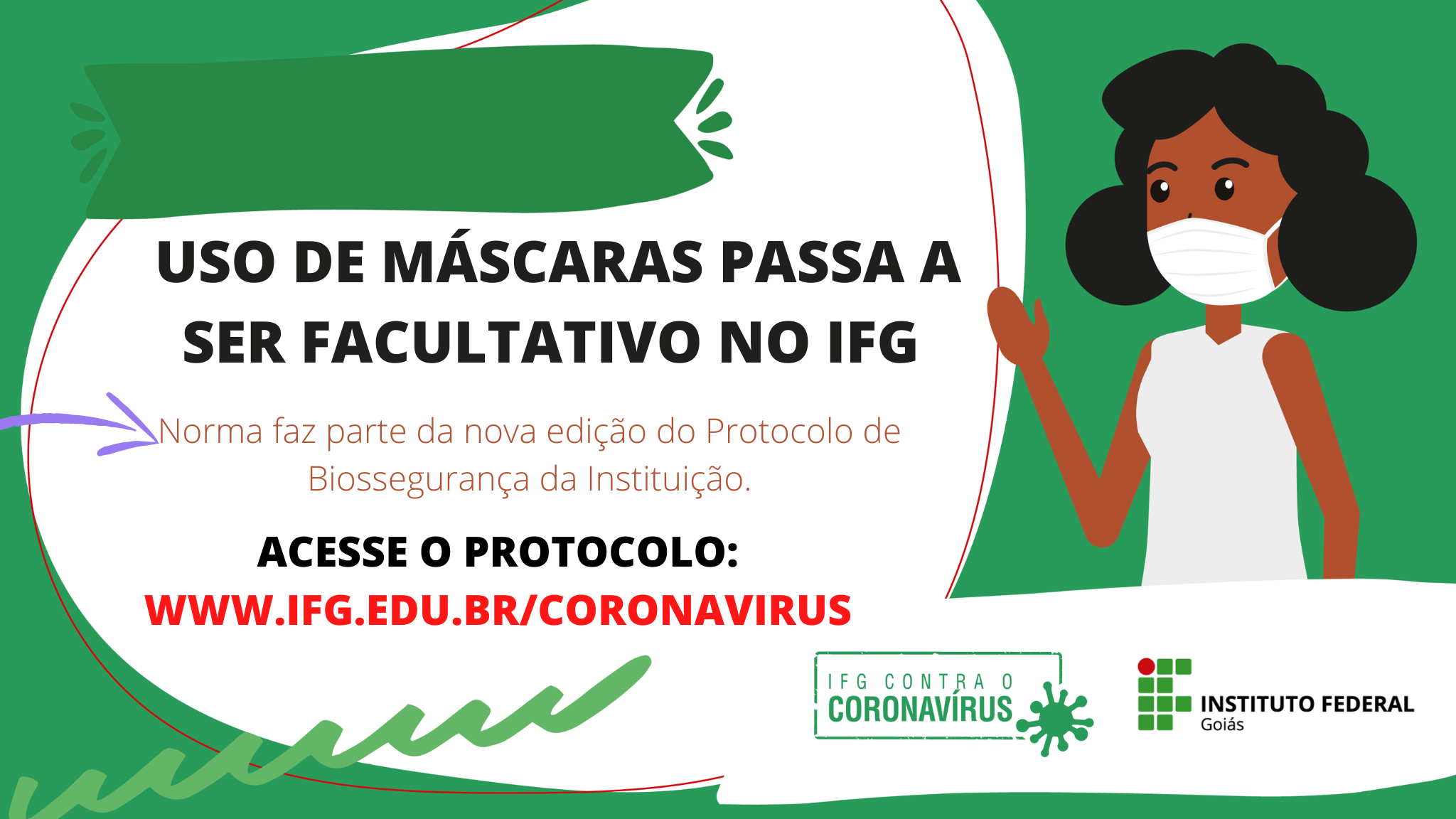 Saiba mais sobre o uso facultativo de máscaras no IFG