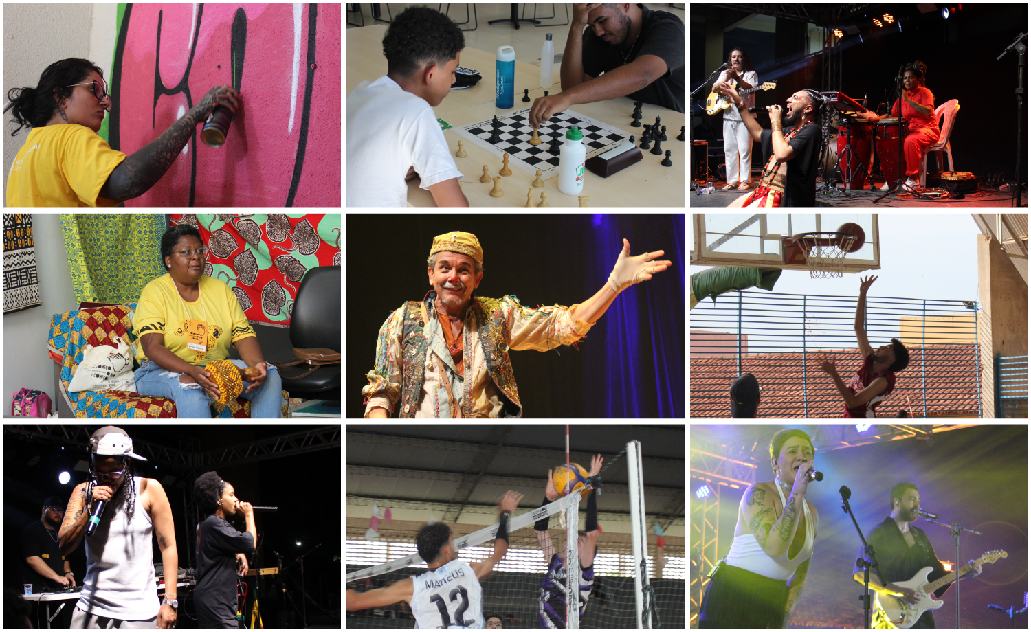 Mosaico de fotos da edição de 2024 do JIF Goiás, do Encontro de Culturas Negras e do Festival de Artes Mosaico de fotos da edição de 2024 do JIF Goiás, do Encontro de Culturas Negras e do Festival de Artes