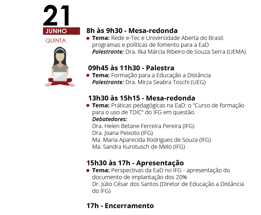 Programação dia 21 encontro EAD