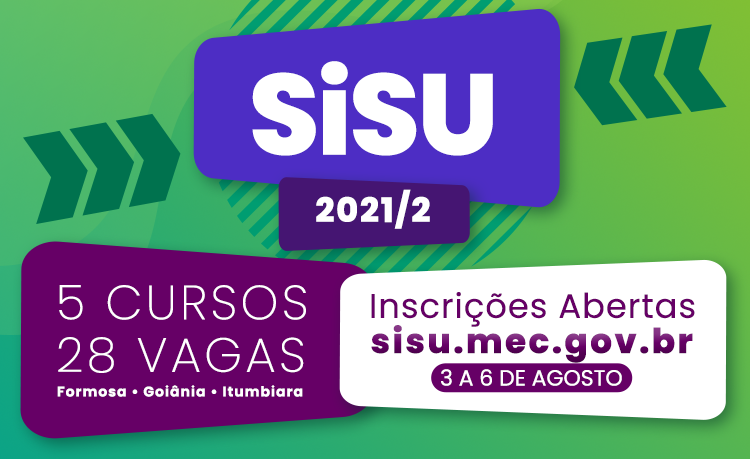 Há vagas para 5 cursos nos câmpus Formosa, Goiânia e Itumbiara